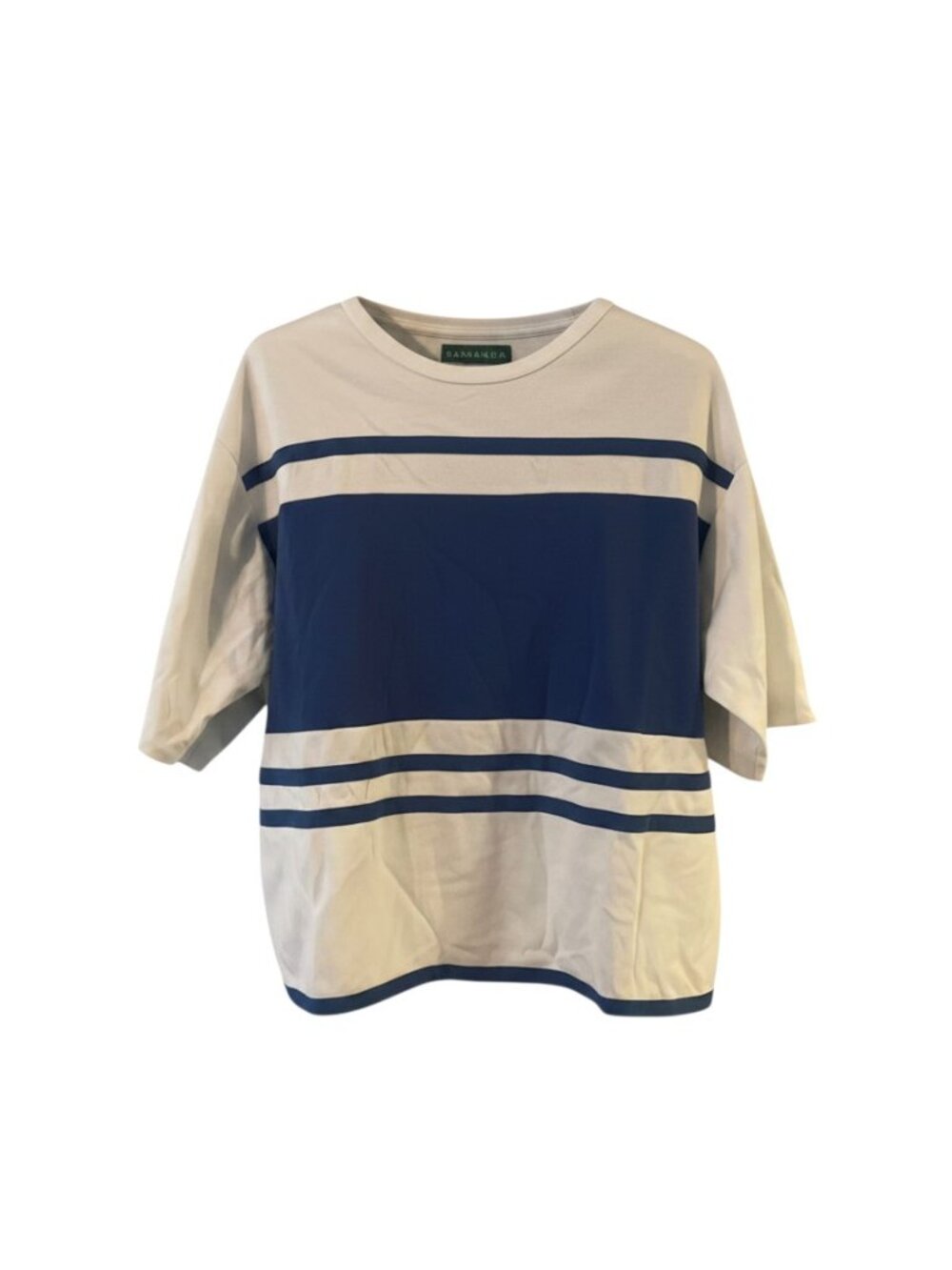 Vintage Haymaker Women's Size Medium Top Blue/White Short Sleeves